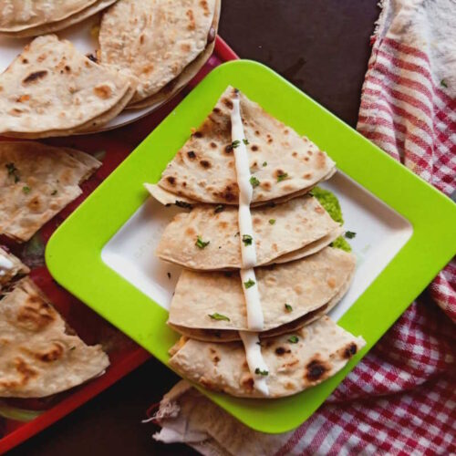 Vegan quesadillas folded and ready to serve.