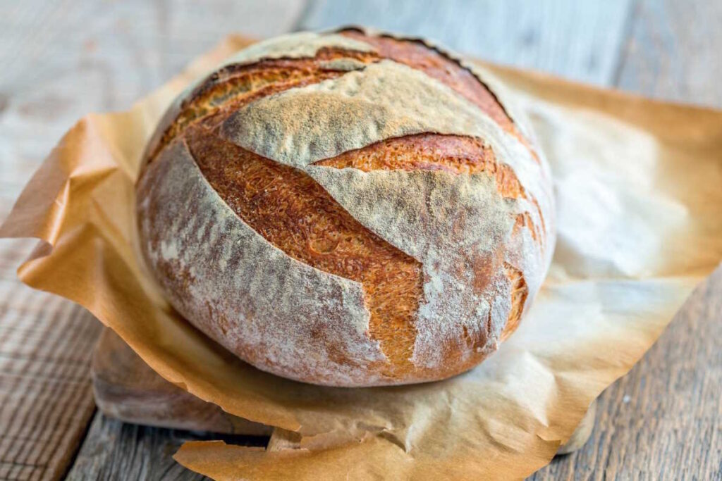 A fresh loaf of vegan bread.