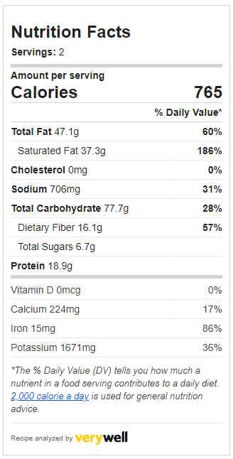 Chickpea Spinach And Sweet Potato Curry Nutrition Label