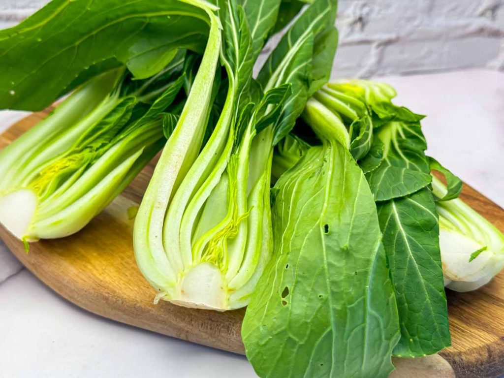 Fresh halved pak choi