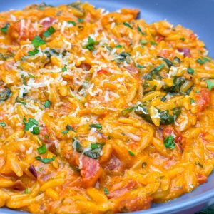 Creamy Tomato and Spinach Vegan Orzo