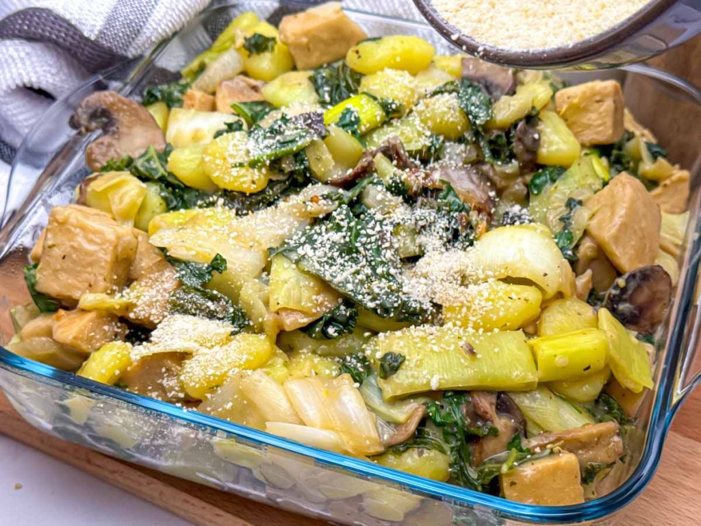 Vegan Leek and Gnocchi Bake with Breadcrumbs