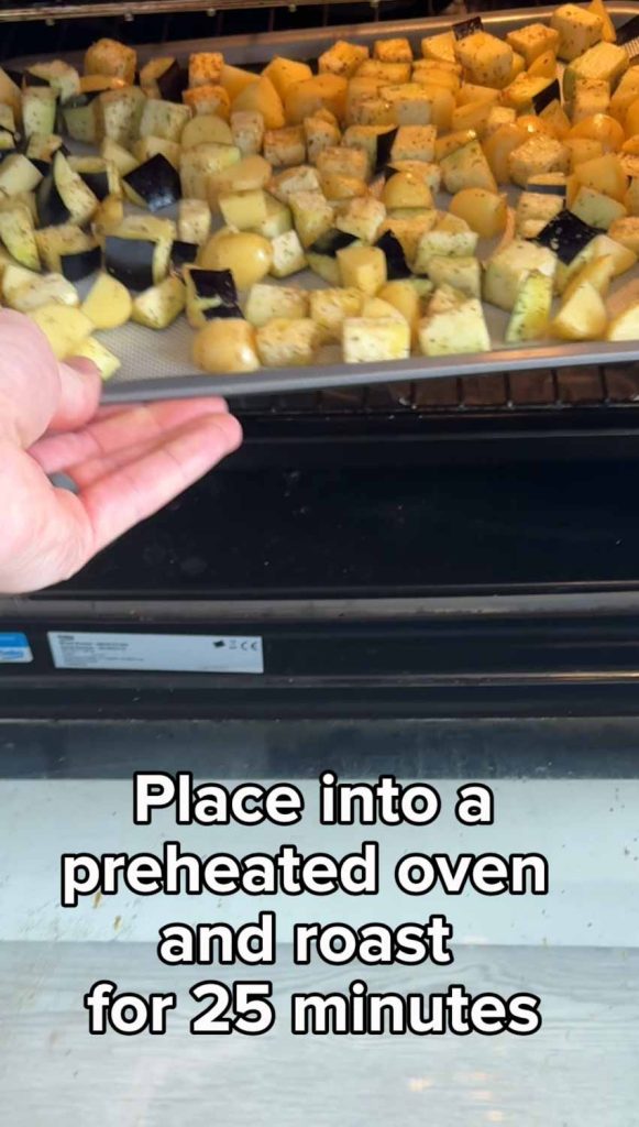 Place vegetables into the oven