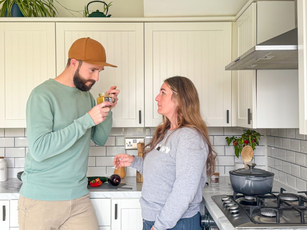 Katherine showing Alex an Ingredient